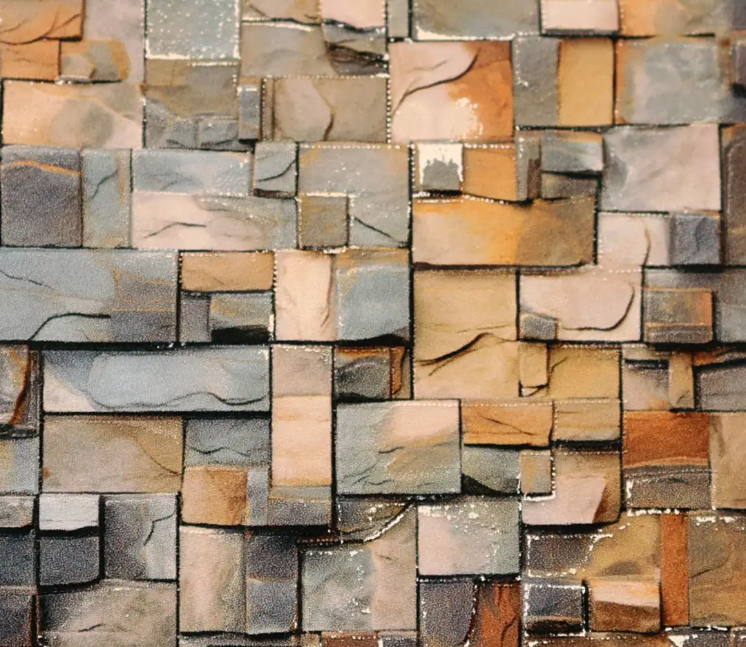 Revestimento de pedras coloridas reproduzido em impressão UV